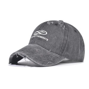Distressed Washed Cotton Baseball Cap Vintage Embroidered Adjustable Streetwear Sun Hat For Men And Women