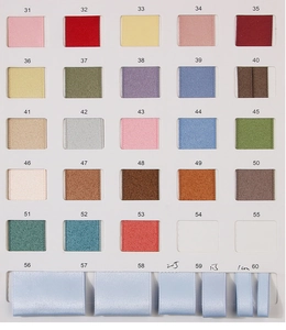 Color chart showcasing various ribbon shades and widths for polyester hair clips