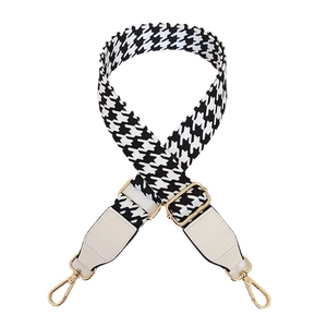 Adjustable houndstooth woven shoulder strap with gold hooks for crossbody bags