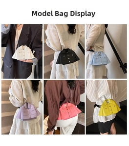 Six vibrant colors of creative jacket-shaped crossbody bags shown on models in daily scenes