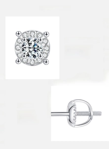 Macro view of D Color VVS1 Moissanite earrings in 925 silver with screw back detail