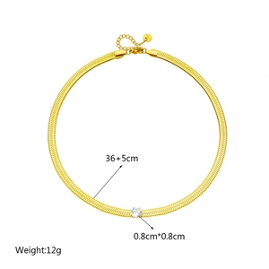 Gold plated stainless steel snake chain necklace with a sparkling round diamond pendant