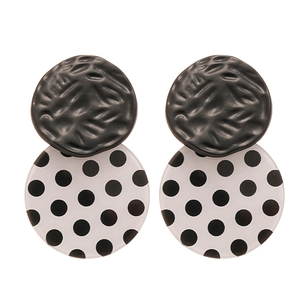 Retro black hammered metal and white polka dot acrylic geometric earrings for women