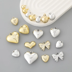 Heart Bow Round Bead DIY Jewelry Charms Pendants UV Plated Zinc Alloy Mirror Polished High Shine Versatile Findings