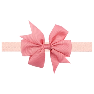 Pink grosgrain ribbon bow headband with elastic strap for babies and toddlers