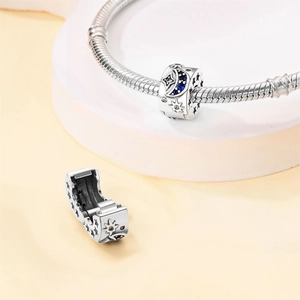 Silver star and moon charm with blue zircons for DIY snake chain bracelet making