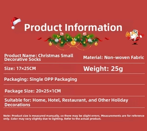 Detail showing 17x25cm red non-woven Christmas stocking size specifications and features