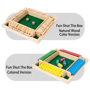 Classic wooden Shut the Box dice game with flip number tiles for family tabletop entertainment