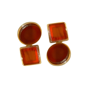 Retro asymmetric geometric earrings with gold frame and amber acetate in square and round