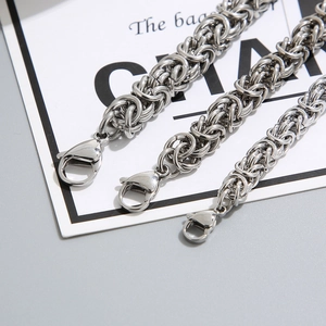 Men's interlocking silver dragon bone chain necklace with lobster clasp hip hop jewelry
