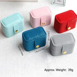 Mini portable leather jewelry box for travel with button closure in multiple colors