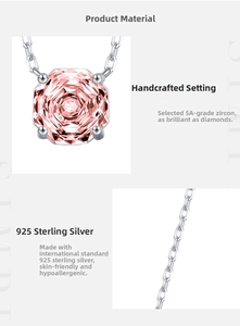 Detailed macro view of S925 sterling silver chain and 5A pink octagon-cut zircon pendant