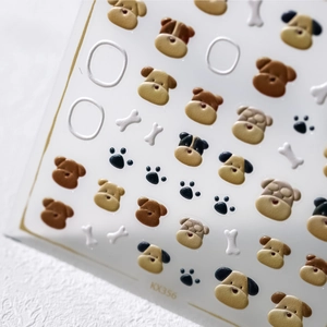 Détail des stickers à ongles 3D avec motifs mignons de chiens et d'empreintes de pattes