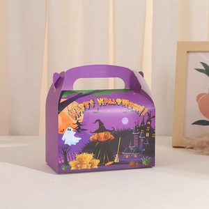 Purple Halloween gift handle box with pumpkin and ghost prints for party candies