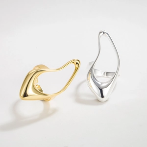 Irregular S925 sterling silver open rings in gold and silver finish with fluid lines