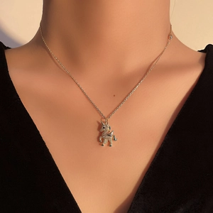 Exquisite gold unicorn pendant necklace for women with micro-set white zircon details