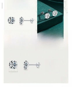 Dettaglio orecchino a lobo in argento 925 con zircone cubico brillante da 7x7mm