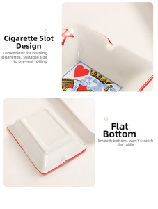 Detail of cigarette slots and flat bottom on King of Hearts ceramic poker ashtray