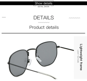 Detail of lightweight square metal frame sunglasses with fine texture and nose pads