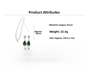 Detailed view of luxury zircon teardrop pendant necklace and earrings jewelry set specifications
