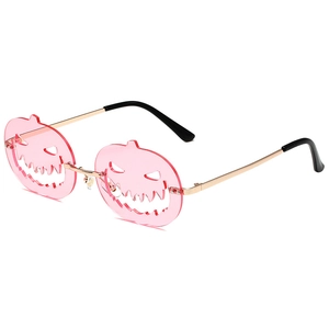 Pink pumpkin shaped Halloween sunglasses with hollowed metal frames for parties