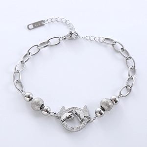 Elegant stainless steel butterfly bracelet with pave set crystals and beaded chain