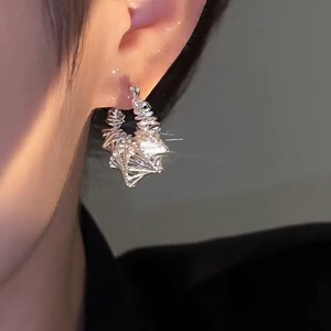 Minimalist silver-toned geometric wire wrap hoop earrings with a trendy hollow design