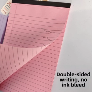 Detailed view of pink lined paper showing double-sided writing and ink resistance quality