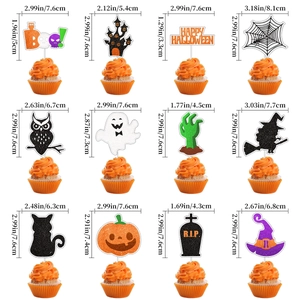 Set of 12 Halloween cupcake toppers featuring bat, pumpkin, and ghost glitter designs