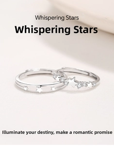 Detailed view of S925 sterling silver couple rings showing the star engraving and hallmark