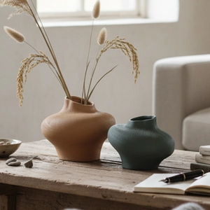 Jarrón De Flores De Cerámica Orgánica Irregular Estilo Wabi-Sabi Textura Cepillada Martillada Decoración De Mesa Minimalista