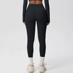 Detail view of high-waist yoga leggings showing elastic fabric and butt-lifting seams