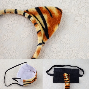 Tiger ears headband set with nose mask and tail plush costume accessories for kids