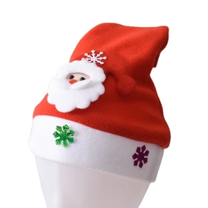 Kids LED glowing Christmas hat with Santa applique and glitter snowflakes on white model head