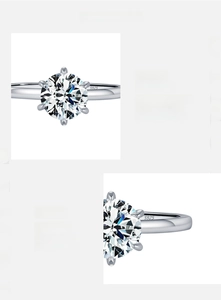 Macro shot of 1ct moissanite S925 sterling silver ring with classic six-prong setting