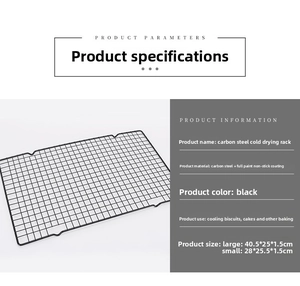 Detail view of carbon steel baking cooling rack with non-stick coating and size specs
