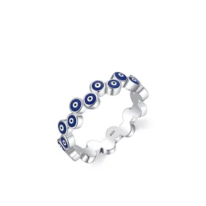 S925 Sterling Silber Ring mit blau-weißem Emaille-Auge Design im modernen Wellen-Stil