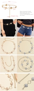Detail of geometric round metal link body chain waist belt for summer dresses or jeans