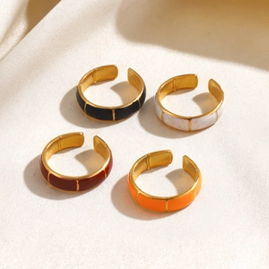 Adjustable colorful enamel bamboo style rings in black, white, brown and orange finish