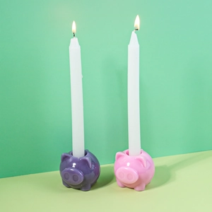 Lot de bougeoirs mignons en silicone en forme de cochon rose et violet pour le DIY