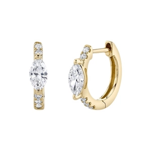 Elegant gold huggie earrings with marquise-cut crystal and sparkling small round accents