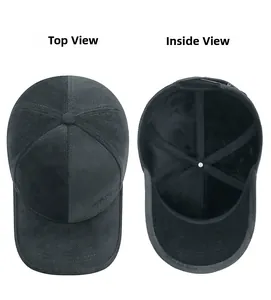 Detailed top and interior views of black winter baseball cap with warm lining