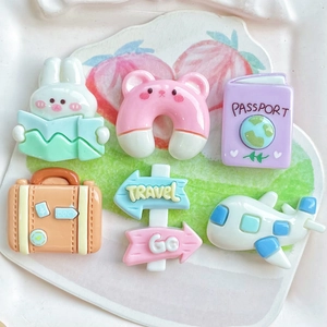 Cute Travel Theme Resin Charms DIY Accessories For Phone Case Hair Clips Airplane Passport Suitcase Cartoon Kawaii