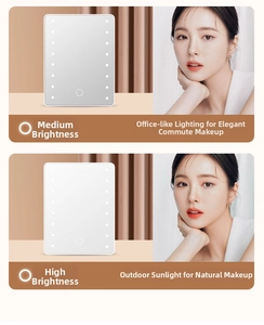 LED vanity mirror detail showing medium and high brightness modes with touch sensor