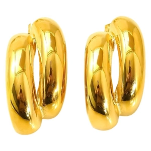 Chunky 18k gold plated stainless steel twisted C-shape hoop earrings for women