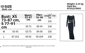 Guide des tailles pour robe à manches longues en mesh avec mesures détaillées du corps