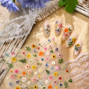 Floral Nail Art Stickers Monet Garden Style Gold Edging Dainty Flower Daisy Sunflower Self Adhesive Nail Decals For Women Manicure DIY