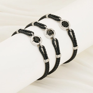 Men Braided Leather Bracelet Stainless Steel Anchor Compass Nautical Star Charm Vintage Jewelry Unisex