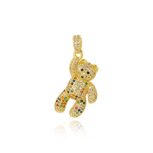 Hip hop gold plated panda bear pendant with colorful iced-out cubic zirconia stones
