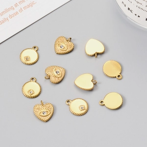 18k gold plated titanium steel evil eye pendants in heart and round shapes with white zircon